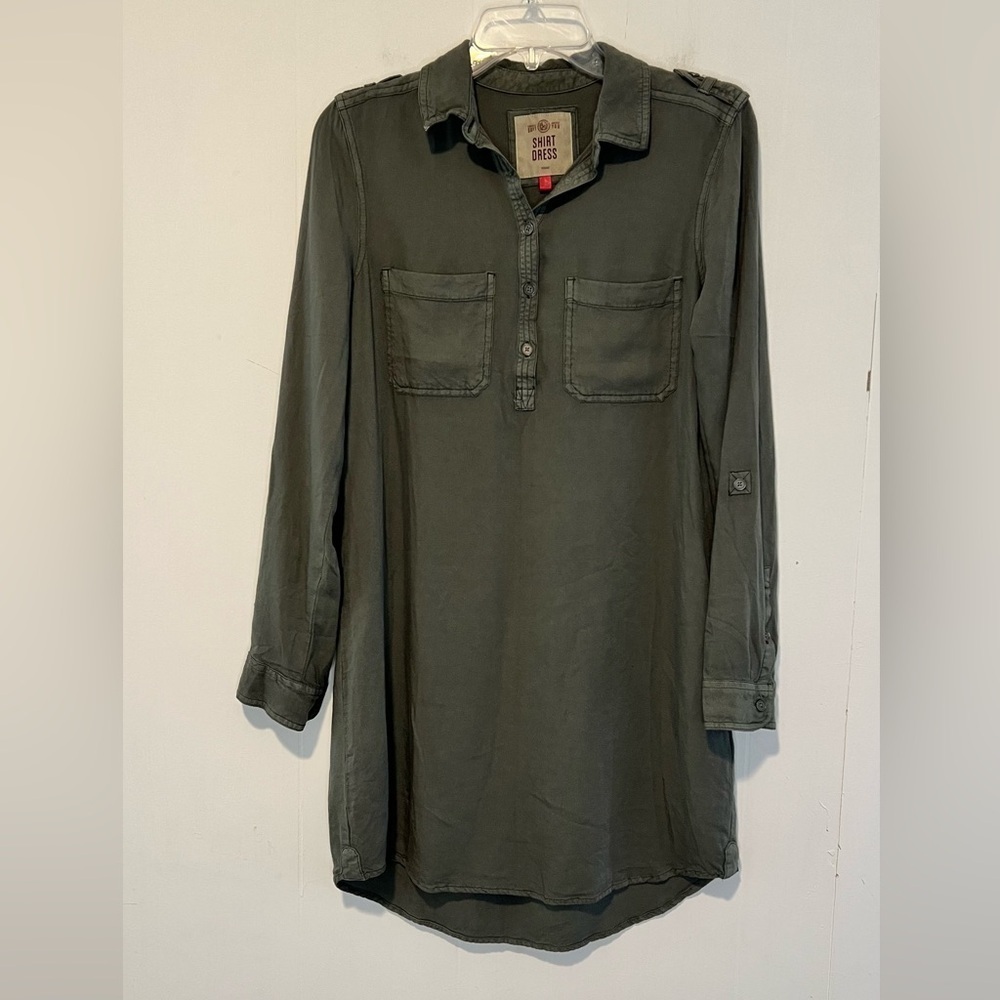 So Shirt Dress Olive Long Sleeve Relaxed Z6